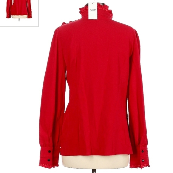 NWT Choies Red Frilly Victorian Button Shirt Women's Medium M High Coĺlar New - Picture 2 of 6